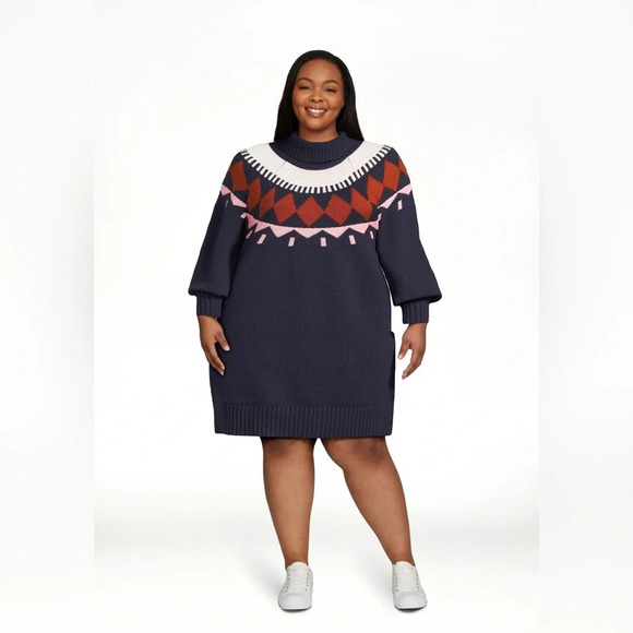 Free Assembly Fairisle Swetaer Dress. Navy/Cream. XXL - Picture 1 of 9